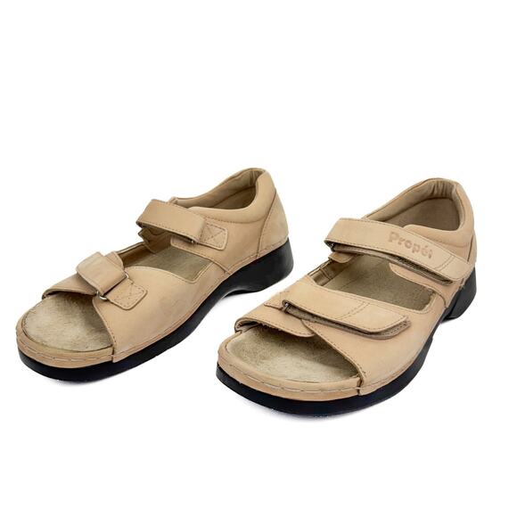 Propet Tan Suede Leather Padded Orthotic Sandals Sz 8 Wide Arch Support Comfort - Picture 2 of 16